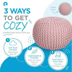 BIRDROCK HOME Round Pouf Ottoman Foot Rest - 18.5”x18.5”x15” Boho Compact Comfortable Soft Cotton Braided Foot Stool with Bean Bag Filling for Living Room, Bedroom, or Nursery (Dusty Rose) - color: Dusty Rose