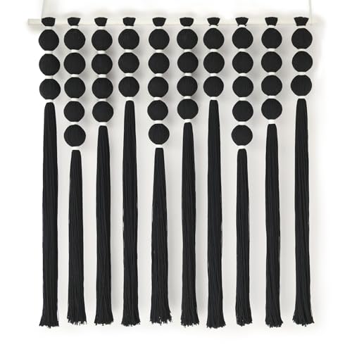 IOWER Large Macrame Wall Hanging Black Macrame Wall Decor Sphericity Cotton Textile Wall Hanging Boho Wall Decor Art Fiber Yarn Art Handmade 39" Wx39 L - color: Black