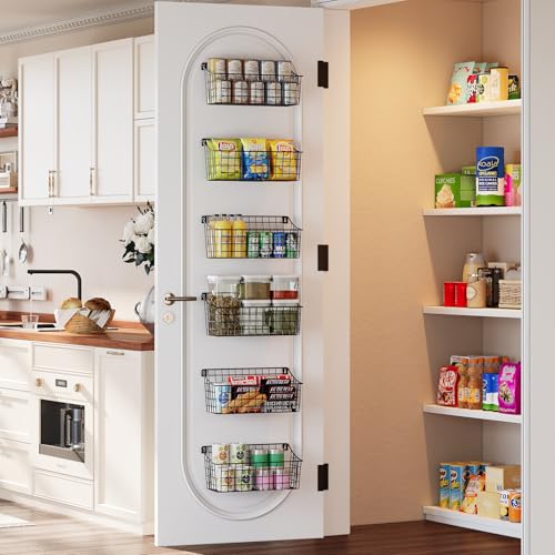 Sonyabecca 4 Pack Hanging Wall Basket for Organizing, Large Wire Basket for Storage Pantry with 5 S Hook+4 Adhesive Hook, Wall Mounted Shelf for Kitchen Bathroom - size: 13"L x 6.3"W x 6.02"H-4Pack