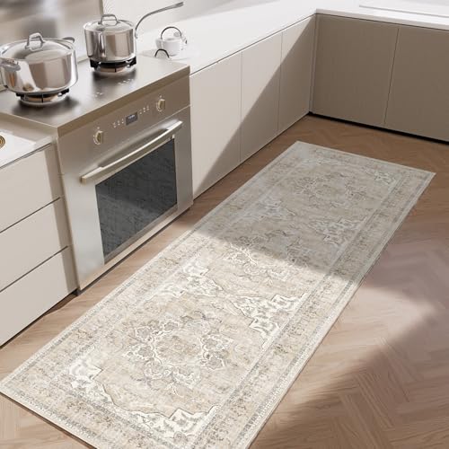 Washable Kitchen Rugs Non Slip: 2x6 Hallway Runner Rug Non Slip Boho Floor Rug with Rubber Backing Soft Faux Wool Low Pile Non Shedding Carpet Runners for Entryway Bedroom Living Room Entrance Indoor - color: Beige White and Black, size: 2' x 6' (Rectangu