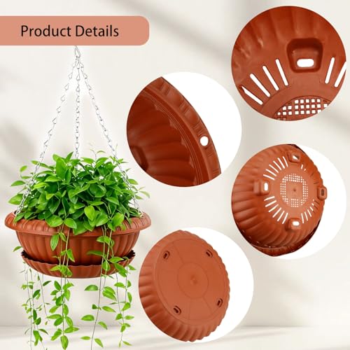 summer flower 3 Pack Large Hanging Planters 12.59in Plastic Plant Pots with Drainage Holes & Trays for Indoor Outdoor Garden Wall Window Decor (Red) - color: Red-xpots