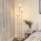 Floor Lamps for Living Room, 3-Lights Modern Floor Lamp with Shelves, Gold Standing Lamp with Fabric Shade and Foot Switch, Shelf Standing Lamps with Table, Tall Table Lamps for Bedroom Office - style: Gold-Fabric Shade