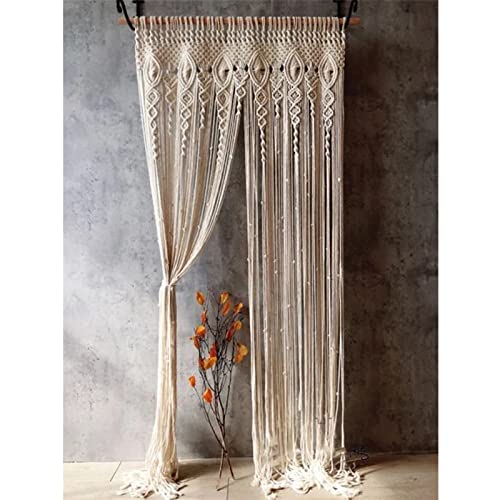 Foreate Macrame Curtains Long Cotton Macrame Wall Hanging Boho Beaded Curtain for Window Doorway Handmade Wedding Backdrop Room Divider, 1 Panel 79" L x 35" W - size: 35.5"W x 79"L (Pack of 1)