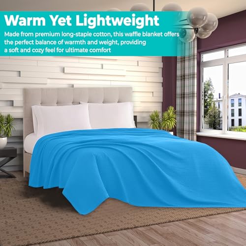 100% Cotton Blankets for Bed - Waffle Weave Blankets for Summer, Lightweight and Breathable Soft Woven Blanket for Spring (Aqua, Throw (50" x 60")) - color: Aqua, size: Throw (50" x 60")