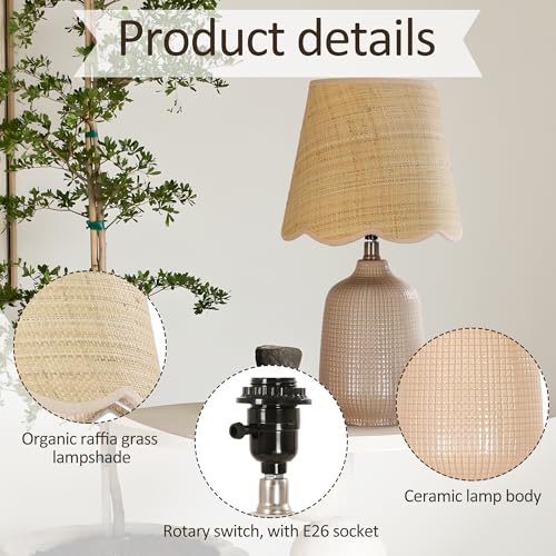 Pia Ricco 19" Modern Ceramic Table Lamp for Living Room Gray Camel Base Desk Lamps for Bedroom Farmhouse Bedside Nightstand Lamp End Table Lamps,Pink,Rattan Shade - color: Gray Camel Base