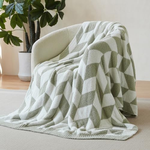 Snuggle Sac Chevron Throw Blanket for Couch, Reversible Super Soft Warm Blankets Cozy Knit Fuzzy Plush Lightweight Throws for Sofa, Bed, Camping, Green,50x60 inches - color: Chevron Green, size: Throw(50"x60")