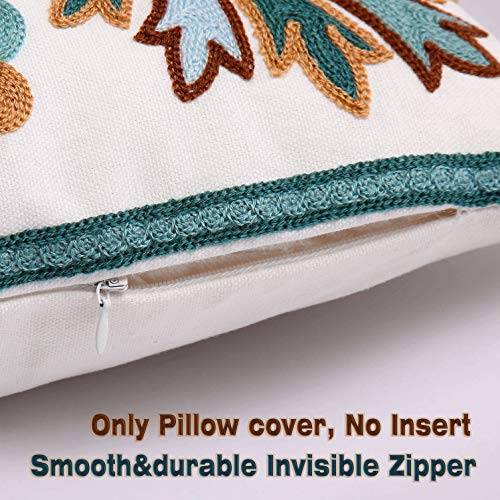 Onelsong Decorative Throw Pillow Covers for Couch Living Room 18x18 inches Set of 2 Embroidery Square Boho Throw Pillows Cover for Sofa Chair Bed - color: 2pk-teal&blue&tan
