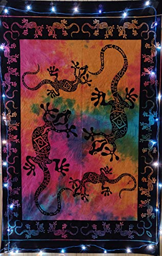 ICC Lizard Iguana Reptile Poster Hippie Decor Tapestry Wall Hanging Trippy Tie Dye Tapestries Bohemian Art psychedelic Small Hippie Rasta Living Room Hippy Tablecloth Tapestry 30x40 inches