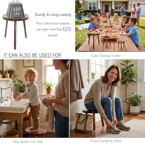 Amdermi 3 Pack Wood Plant Stands Indoor, Mid Century Modern Plant Stool for 6-12 Inch Pots, Tall Small Plant Stand Set for Living Room, Balcony, Office - color: Dark Brown
