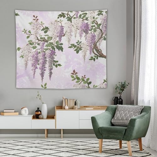 HZOHNAGO Lavender Flower Tapestry Fantasy Purple Floral Green Leaves Botanical Pattern Printed Wall Tapestry Wall Hanging for Bedroom Living Room Dorm 60" W x 50" H - color: Lavender-1, size: 60"L x 50"W