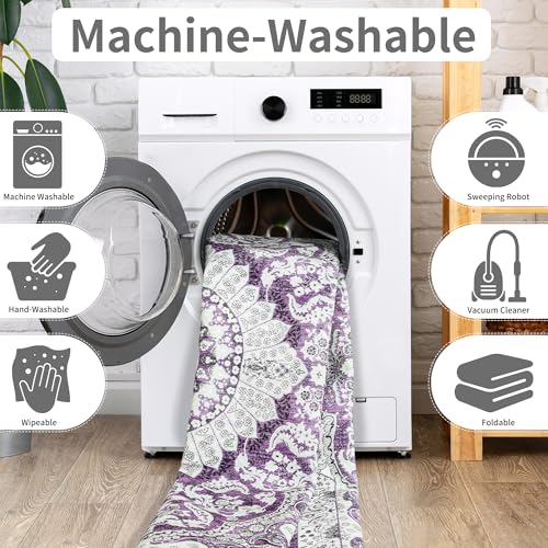Foxmas Small Rugs for Entryway 2x3 Feet, Non-Slip Doormat Indoor Entrance Vintage Washable Area Rug, Low Pile Throw Rugs for Entryway Bedroom Kitchen Living Room, Purple - color: Purple, size: 2' X 3' (Rectangular)