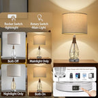 OYEARS 23" Table Lamps for Living Room Set of 2 Bedside Lamps for Night Stands Bedroom Lamps Farmhouse Rattan Boho Lamp Glass Nightlight End Table Lamp with USB C+A (White),Two Light Points - color: Washed White