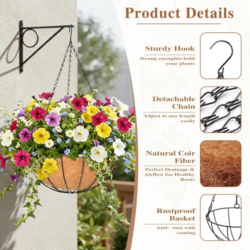 4 Pack Hanging Planter for Outdoor Plants 14 inch Metal Hanging Flower Basket with Coco Coir Liner Round Wire Plant Holder Chain Flower Pots Outdoor Garden Decoration Watering Hanging Baskets(XG) - size: 14" x 4 Pack, style: Watermelon