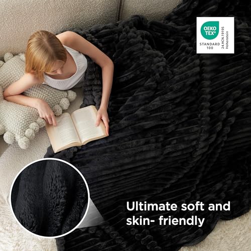 Bedsure GentleSoft King Size Blanket for Bed - Cozy Soft Blankets for Women, Cute Large Fleece Throws for Girls, Black, 108x90 Inches - color: Black, size: King