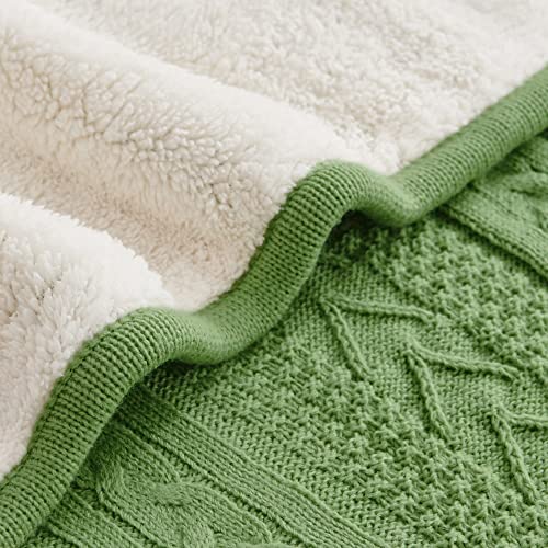 Longhui bedding Sage Green Acrylic Cable Knit Sherpa Throw Blanket - Thick, Soft, Big, Cozy Knitted Fleece Blankets for Couch, Sofa, Bed - Large 60 x 80 Inches Coverlet All Season - color: Sage Green, size: 60"x80", Oversize