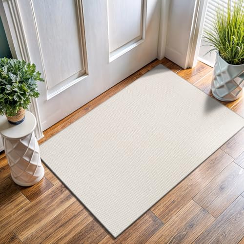 Easy Jute Door Mat 2x3 Indoor Outdoor Natural Rugs Solid Fiber Rug Woven Area Rug Boho Easy Clean Inside Carpet for Living Room Bedroom Dining Room Hallway or Outdoor Patio Porch (2 X 3 Bone) - color: Bone/White, size: 2' x 3' (Rectangular)