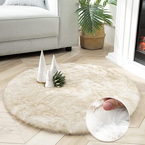 Ashler HOME DECO Soft Fox Faux Fur Chair Couch Cover Area Rug for Bedroom Floor Sofa Living Room White Brown 3 x 3 Feet Round - color: White Brown, size: 3 x 3 ft