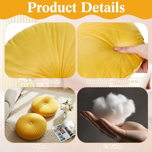 Namalu 2 Pcs Yellow Round Throw Pillow 13.8 Inch Decorative Round Velvet Floor Pillows Pumpkin Throw Pillows with Center Button Floor Cushion for Valentines Day Home Living Room Sofa Couch Bed Chair - color: Yellow