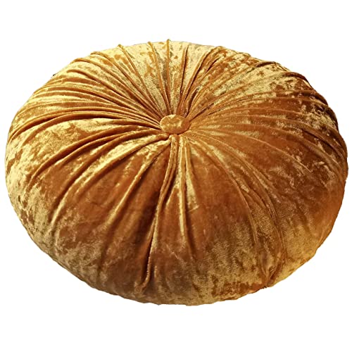 Verpert Pack 2：Round Floor Cushions Pillow, Solid Color Velvet Meditation Cushion Pumpkin Pleated Meditation Pillow for Home Sofa Bed Car Decor Floor Pillow Cushion Gold - color: Gold