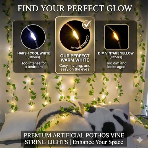 suddus Vine with Fairy Lights Battery Operated, 33ft100 LED Pothos String Lights with Remote, Leaf Lights for Bedroom, Room, Wall, Garden, Party, Wedding Dorm Decor(Warm White) - color: Pothos, size: 100 LED-Battery-Copper