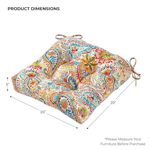 20x20 Square Tufted Outdoor Seat Cushion, Reversible Patio Chair Cushion with Ties, Durable Polyester Fabric, Eco-Friendly Recycled Fill, Weather-Resistant – Jamboree Paisley, Single