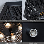 Rpzloila Black Rattan Ceiling Light, 4-Light Boho Light Fixture, Square Flush Mount Ceiling Light for Bedroom, Hallway, Entryway, Kitchen, Living Room - color: Black, size: 4-Light-Square