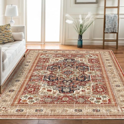 Boho Vintage Collection Tribal Area Rugs,Bohemia Distressed Medallion Farmhouse Indoor Floor Carpet Non-Slip Low Pile Washable Oriental Throw Accent Rug for Bedroom Living Dining Room 3' X 5' - color: Brown/Multi, size: 3' X 5'