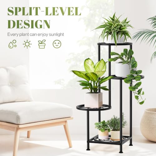 4 Tier Plant Stand Indoor Outdoor, Metal Flower Shelf Display Holder, Multiple Plants Corner Tall Flower Holders for Patio Balcony Porch Garden Living Room (Diamond Black) - color: Diamond Black, size: 4 Tier