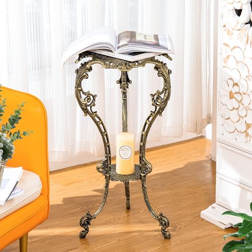 Sungmor Vintage Cast Iron Plant Stand - Ornate Gold Pedestal Table for Indoor Outdoor Garden, 27.5" Antique Metal Flower Pot Holder, Victorian Style Plant Display Stand - Patio, Porch, Balcony Décor - color: Gold