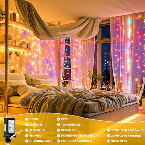 Connectable 2Pack String Lights Indoor, 66FT 200LED String Lights, 13Modes Twinkle Fairy Lights Plug in Outdoor Waterproof, Multicolor Clear Wire Light for Christmas Tree, Wedding Yard, Party Decor - color: Multicolor, size: 2PK-200LED