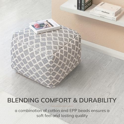 Anji Mountain Pouf Ottoman Foot Rest, Handmade Ottoman Pouf, Comfortable Foot Stool, Decorative Floor Seating for Living Room Decor, Bedroom & Home Décor Accent - South Grand Gray - 22"D x 22"W x 16"H - color: South Grand Gray, size: 22"D x 22"W x 16"H