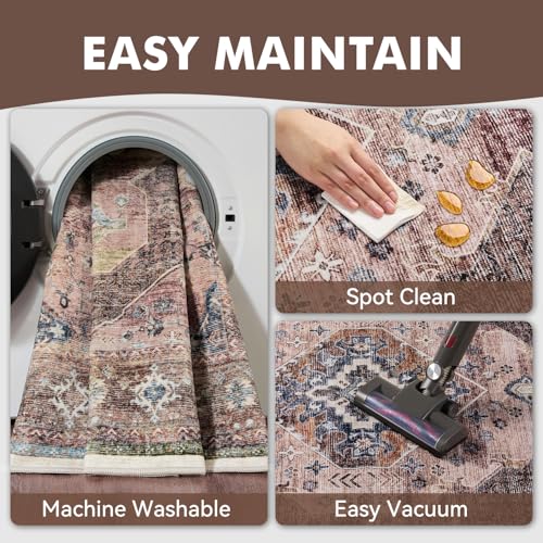Pink Brown 6x9 Area Rugs for Living Room Bedroom Rug Girl Nursery Rug Washable Soft Study Room Dining Room Rugs Carpet Water Repellent Easy Care Non Slip - color: Pink/Caramel, size: 6' X 9' (Rectangular)