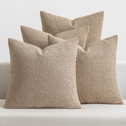 MIULEE Pack of 4 Decorative Textured Boucle Throw Pillow Covers 18x18 Inch Camel Accent Solid Pillow Cases Soft Couch Cushion Covers for Modern Farmhouse Boho Chair Sofa Bed Livingroom Home Decor - color: Camel, size: 18" x 18" (Pack of 4)