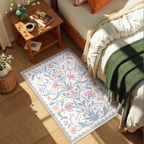 Lahome Boho Floral 2x3 Small Bathroom Rugs Non Slip Washable, Grey/Beige Kitchen Rugs for Entryway, Soft Indoor Carpet Throw Rug for Laundry Indoor Door Mat (Grey/Beige,2x3) - color: Grey/Beige, size: 2' x 3' (Rectangular)
