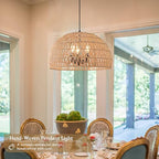 17.6 inch Hemp Rope Woven Pendant Light Wicker Pendant Light 3-light Rattan Light Fixture Boho Chandelier Farmhouse Chandelier Dome Pendants Light for Dining Room Bedroom Kitchen(Bulb Incl - color: 17.6" Natural