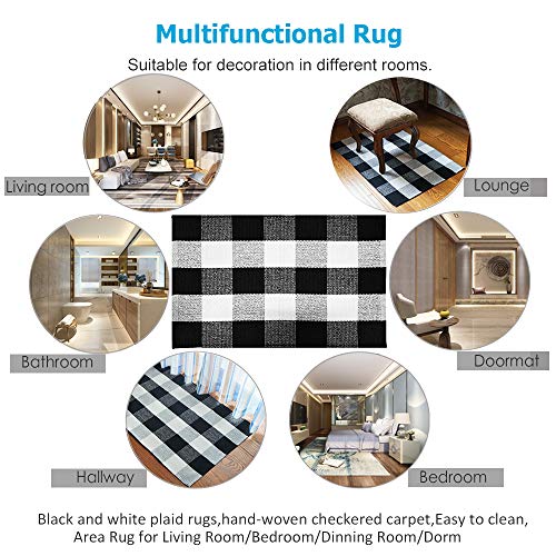 Winwinplus Buffalo Check Rug Cotton Washable Christmas Doormat Unique for Bedroom/Living Room/Kitchen, 23.6 inch x 51.1 inch, Outdoor Plaid Rug, Black and White - color: Black and White Plaid, size: 23.6'' x 51.1''