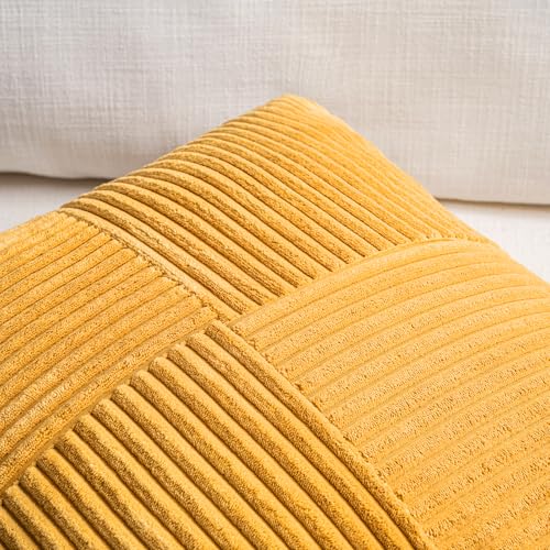 Fancy Homi 2 Packs Gold Yellow Samll Decorative Throw Pillow Covers 12x12 Inch with for Couch Bed Sofa, Farmhouse Boho Spring Home Decor, Soft Corss Patchwork Corduroy Square Cushion Case 30x30 cm - color: Gold Yellow, size: 12" x 12" (Pack of 2)