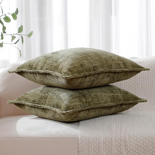 HPUK Fall Chenille Soft Throw Pillow Covers 18x18 Set of 2, Accent Cushion Covers for Living Room, Bedroom, Decorative Solid Color Pillow Covers for Couch, Sofa, Chair, Dusty Green - color: Chenille-dusty Green, size: 18" x 18" (Pack of 2)