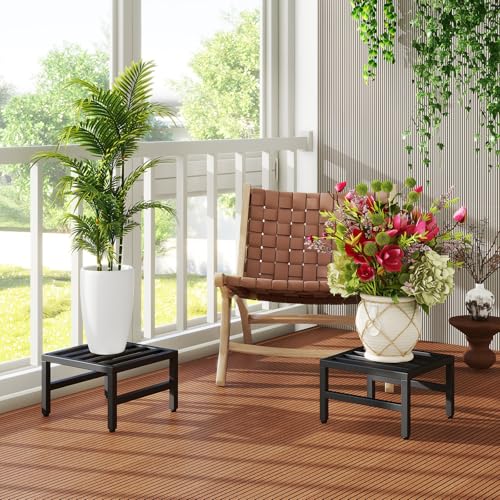 IBUYKE 2 Pack Metal Plant Stand Indoor Outdoor, Heavy Duty Small Flower Pot Stand, Modern Square Plant Shelf Flower Stand for Living Room Patio Balcony Garden, Black TMJ075B-2 - size: 12inch-2 Pack