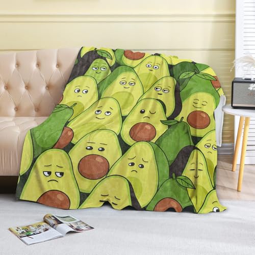 Funny Avocado Face Fleece Blanket,40x50in,Cute Cartoon Guacamole Fruit with Emotion Throw Blankets,Soft Cozy Lightweight, Ideal for Bed Living Room Home Decor,Kids Gifts - color: Avocado, size: 40x50 Inch