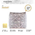 Mandala Life ART Pouf Ottoman - 20x20x20 - Foot Rest Stool White Cube - color: White Black, size: 20"D x 20"W x 20"H