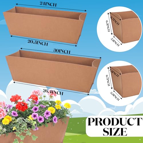 4 Pcs 24in Fabric Plant Window Box Liners Rectangle Non-Woven Planter Basket Liner Insert Brown for Outdoor Garden Fence Wall Railing Hanging Flower Pot, Moisture Retention - size: 24 Inches