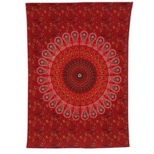 Bless International Handmade Indian hippie Bohemian Psychedelic Peacock Mandala Wall hanging College Dorm Beach Throws Table Cloth Bedding Tapestry (Golden Red, Poster(30x40Inches)(76x101cms)) - color: Golden Red, size: 40"L x 30"W