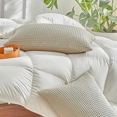 WARMDERN Waffle Weave Pillowcases Standard Size 4 Pack Pillow Cases Soft Microfiber Pillow Case Covers Set of 4 Boho Woven Textured Pillowcase with Envelope Closure(Khaki, 20x26 Inches, 4 Pack) - color: Khaki-waffle Weave, size: 20" x 26" (Pack of 4)