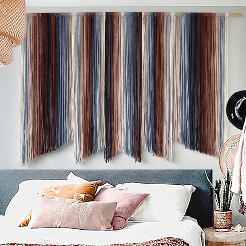 IOWER Macrame Wall Hanging Dip Dye Large Yarn Wall Art for Living Room Bedroom Boho Home Decor Modern 57" W x 35" L - color: Red, brown and white