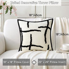 Boho Decorative Throw Pillows with Inserts, 18" x 18" Soft Tufted Modern Chenille Pillow, Pillows for Home, Patio, Couch, Bedroom, Living Room (Black Lines - Cream White Background) - style: Black Lines