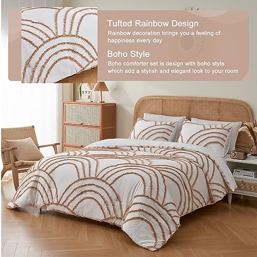 ENJOHOS Twin/Twin XL Boho Bedding Comforter Set - 2 Piece Tufted Rainbow Comforter for College Girls, Lightweight Soft Microfiber Comforter for All Season - color: White and Orange Comforter, size: Twin/Twin XL