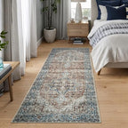 Bloom Rugs Caria Washable Non-Slip 12 ft Runner - Terracotta/Blue Traditional Runner for Entryway, Hallway, Bathroom, and Kitchen - Exact Size: 2'6" x 12' - color: Terracotta / Blue, size: 2'6" x 12' (Runner)