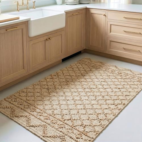 Homespice Nira Brown Textured Area Rug 3x5' - Thick & Firm Premium Handmade Natural Fiber Rugs for Kitchen and Hallway, Lays Flat, Won't Fray or Shed, Diamond Trellis Pattern - color: Nira, size: 3' x 5' (Rectangular)
