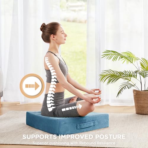 Codi Floor Cushions for Adults, Large Meditation Pillows with Thick Foam and Soft Tufted Covers, Washable Square Seating for Couch and Yoga Sitting, 22×22×5 Inch Blue - color: Blue, size: 22 Inch (Pack of 1)